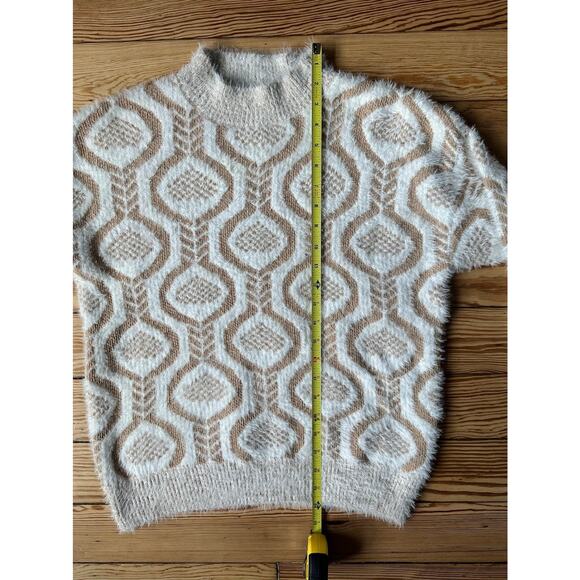 NWOT High Neck Tan Cream Knit Geometric Long Sleeve Winter Sweater S - Picture 5 of 7